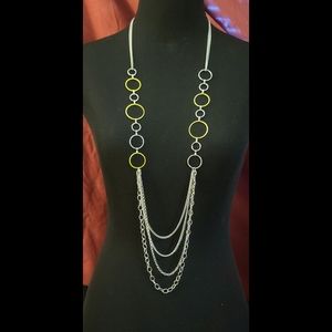 Silver & Yellow Abstract Necklace 44"